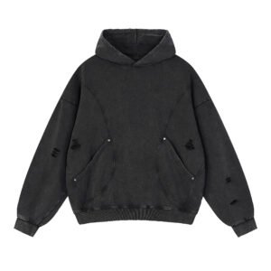 Snow-Wash Distressed Panel Hoodie
