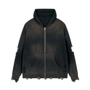 Distressed Full-Zip Sweater